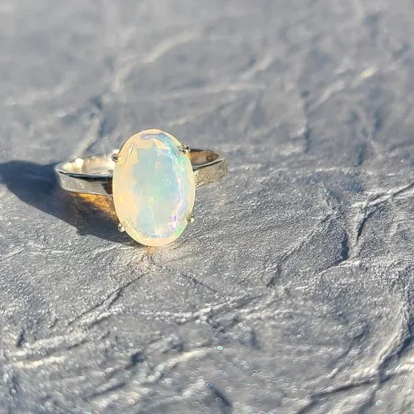 COPY-Ethiopian Opal Ring Size 7 Sterling Silver-Opal Jewelry-Opal Stone-Birth… - Picture 2 of 10